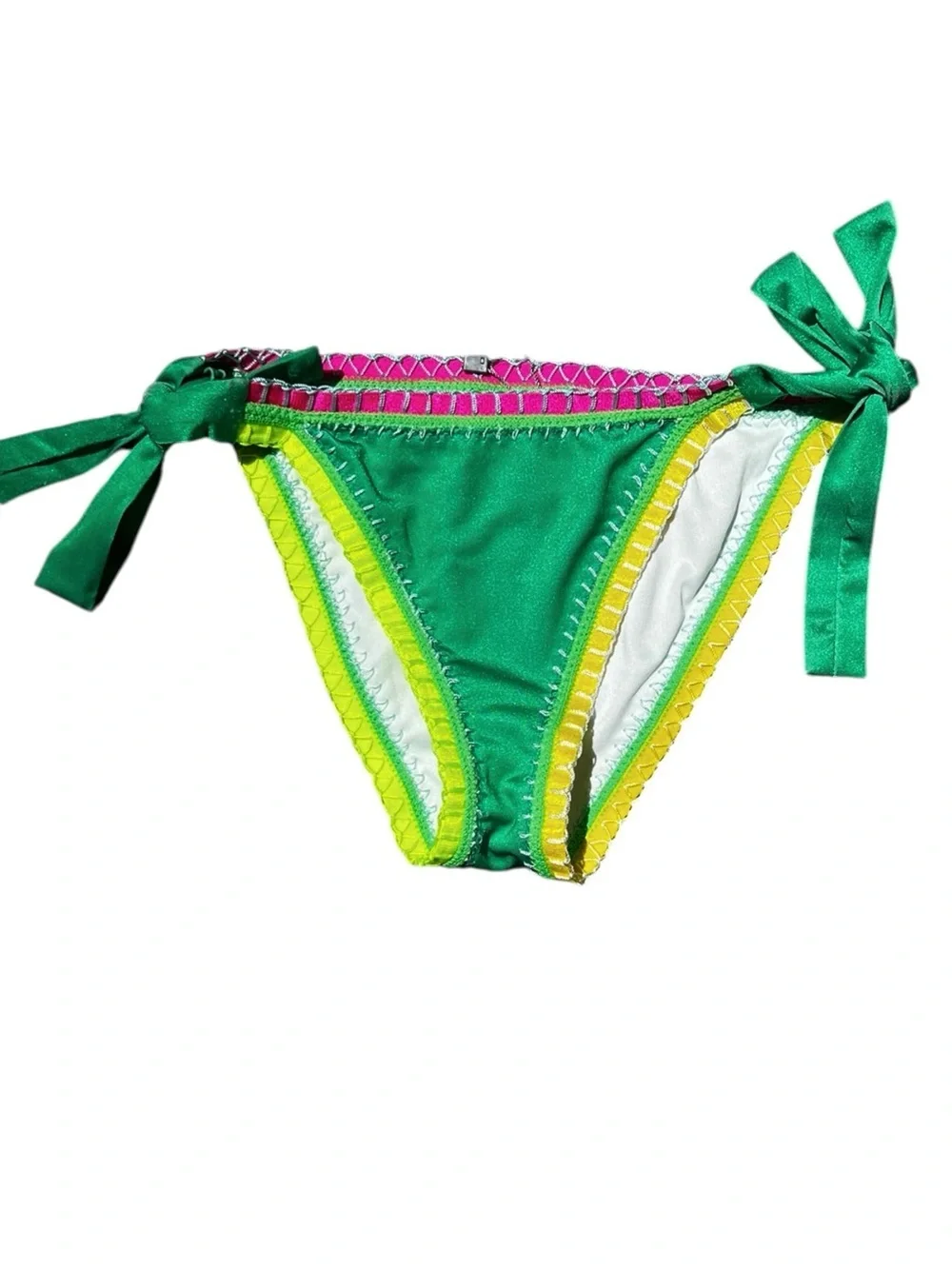 🌻NEW w/tag PQ Swim x Solange Ferrarini Green Crochet Trim Bikini Bottom Size S